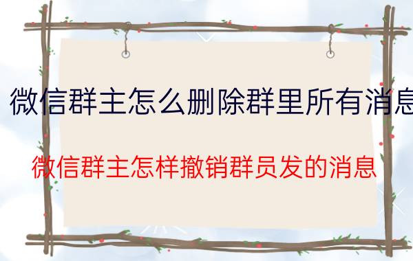 微信群主怎么删除群里所有消息 微信群主怎样撤销群员发的消息？